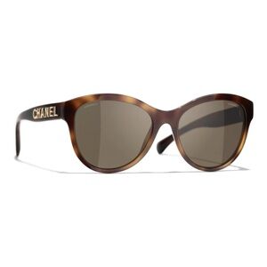 CHANEL Brown Tortoiseshell Sunglasses with Gold Chanel Logo